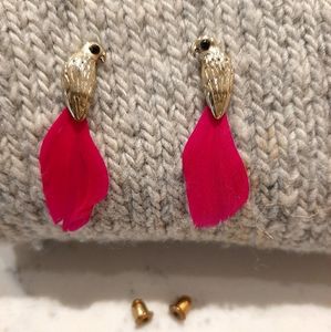 Earrings - silver parrot with pink feather